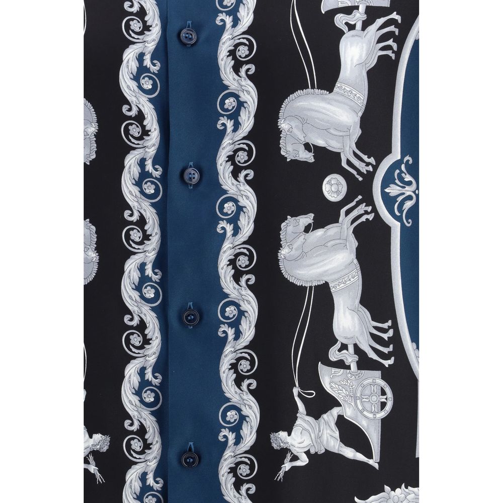 Versace Blue Silk Pattern Shirt - Hall of Heroes Print