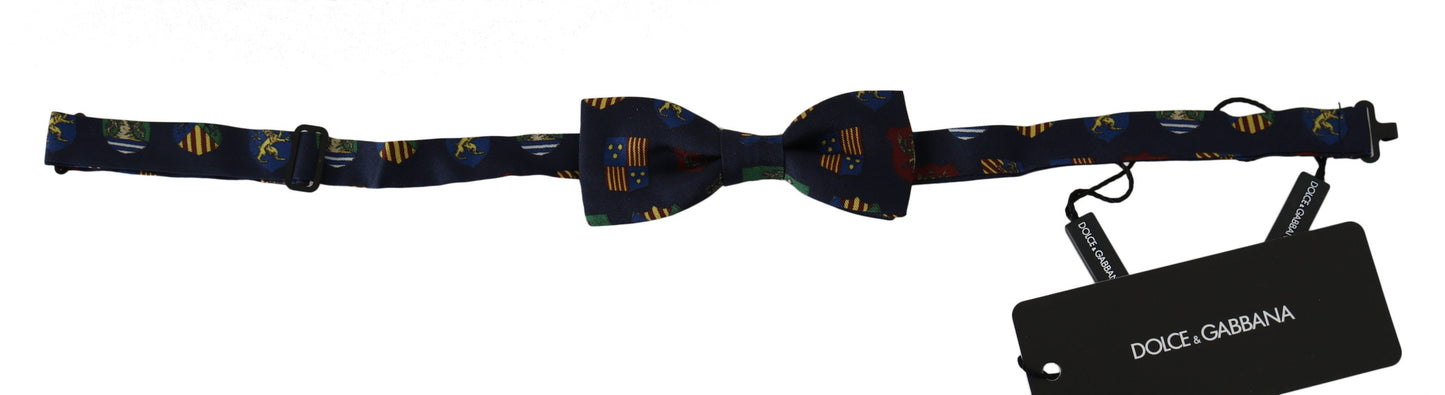 - Exquisite Silk Bow Tie in Blue Flags Print