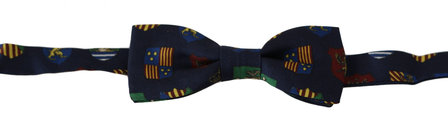 - Exquisite Silk Bow Tie in Blue Flags Print