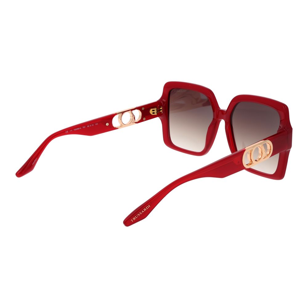 Trussardi Women’s Sunglasses – Red Square Frame, Brown Gradient Lenses