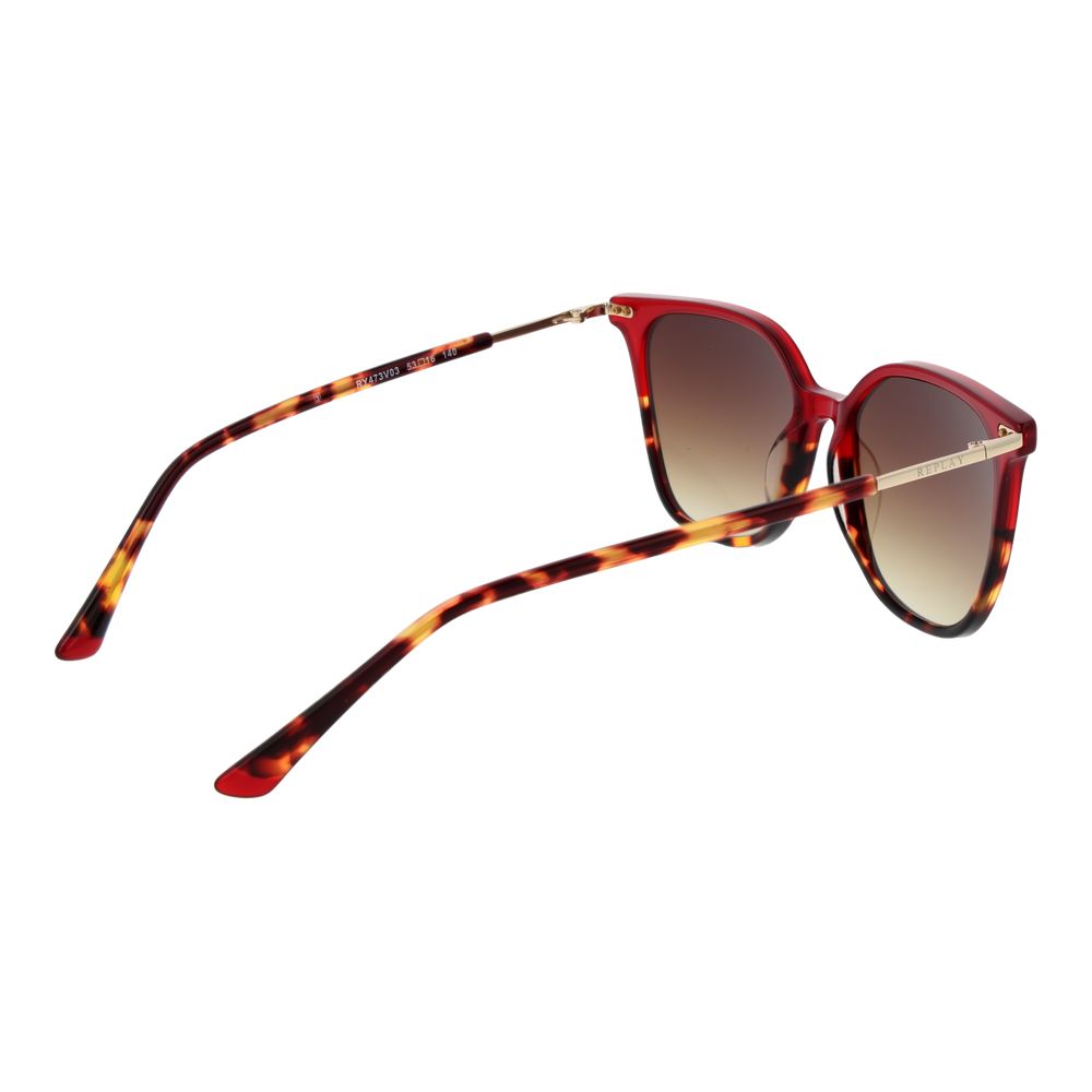 Replay Women’s Sunglasses – Red Cat Eye Frame, Brown Gradient Lenses