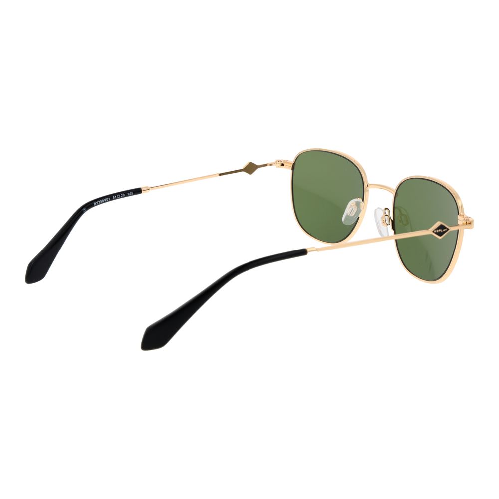 Replay Gold Metal Sunglasses – Unisex Oval Frame, Green Lenses