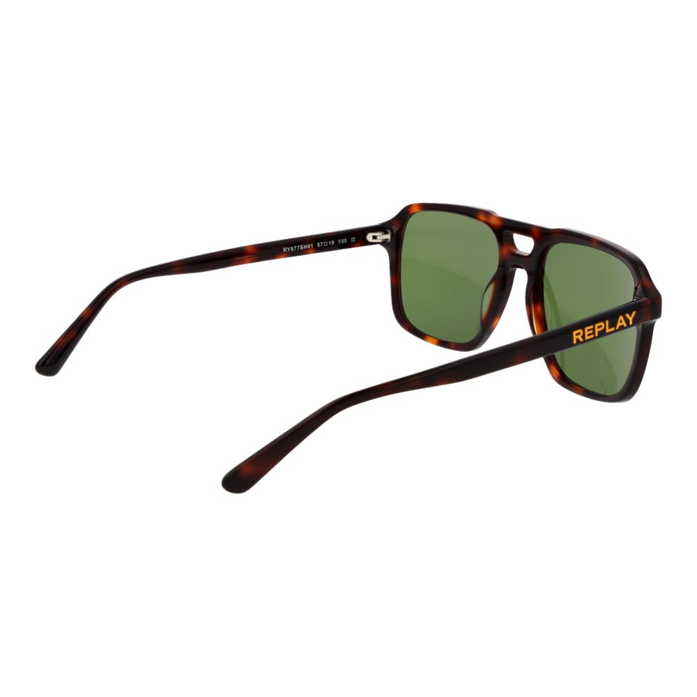 Replay Men’s Sunglasses – Brown Full-Rim Frame, Green Lenses