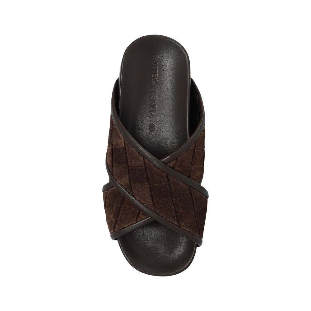 Bottega Veneta Brown Lamb Leather Flat Sandals for Men