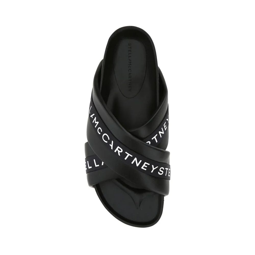 Stella McCartney Black Logo Tape Platform Slide Sandals
