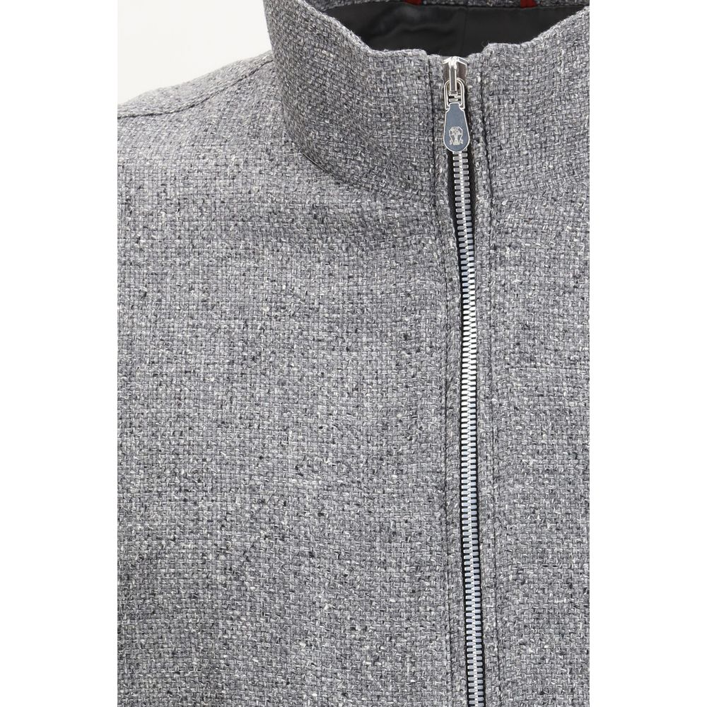 Brunello Cucinelli Gray Linen Bomber Jacket