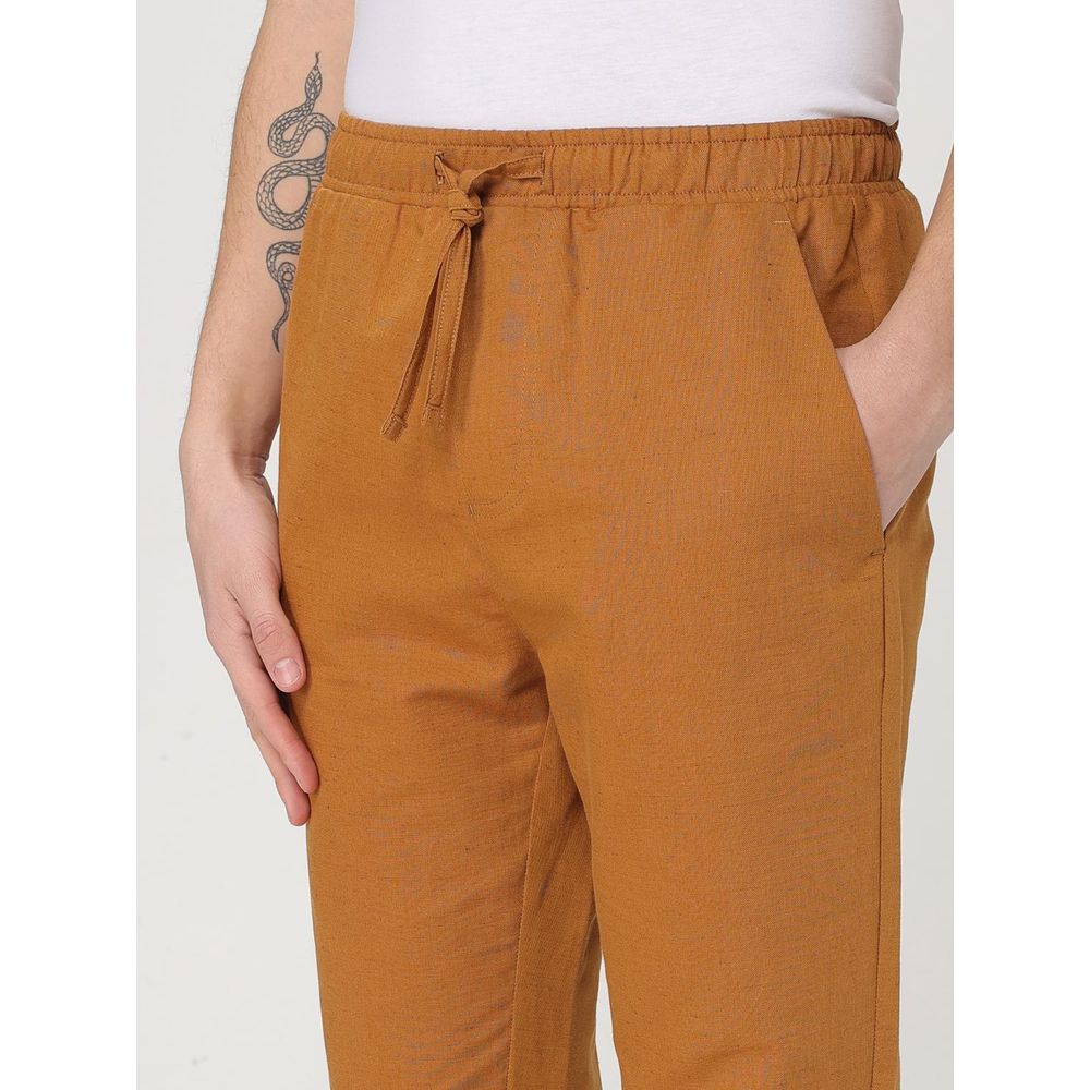 Colmar Brown Cotton And Linen Pants for Men in Tobacco