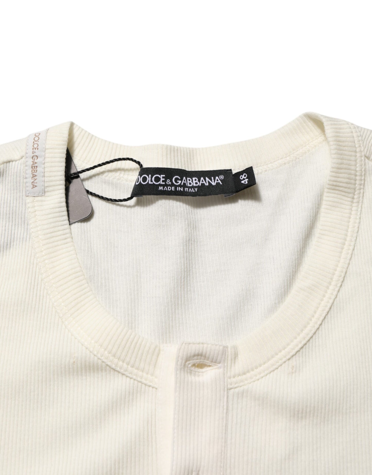 Dolce & Gabbana Off White Cotton Short Sleeve Henley T-shirt