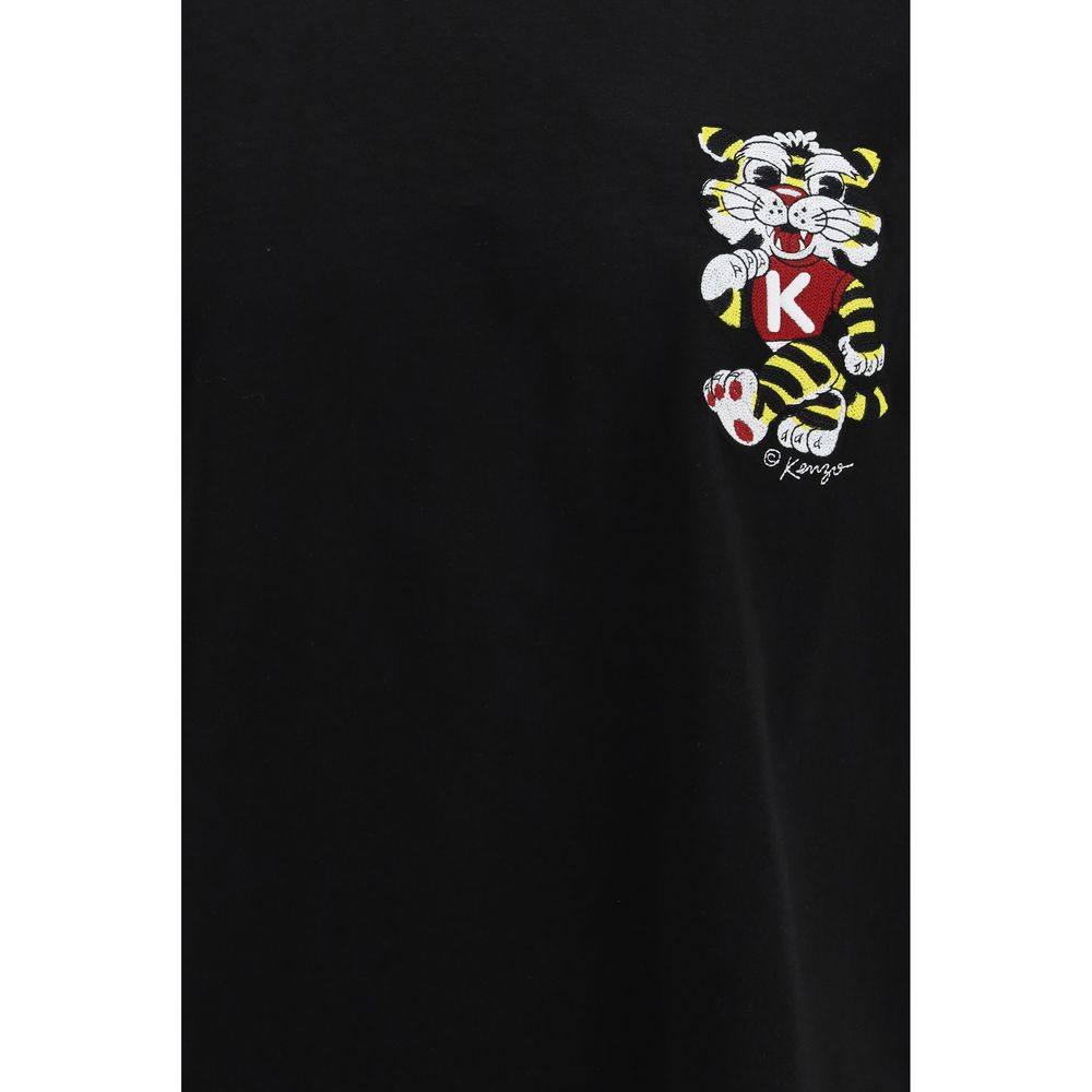 Kenzo Black Cotton Oversized T-Shirt with Wild Tiger Motif