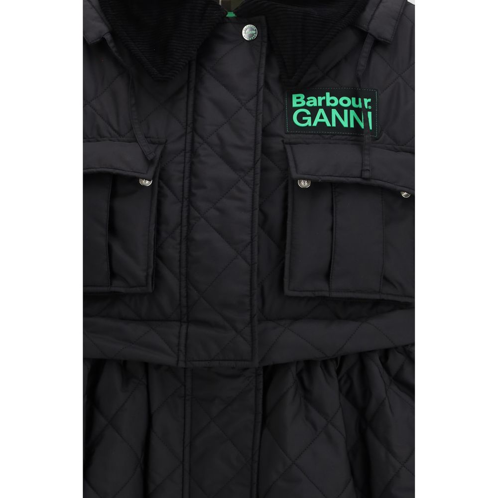 Barbour Black Polyester Quilt Hooded Coat