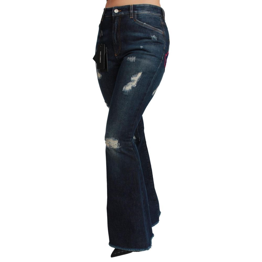 Dolce & Gabbana Blue Cotton Distressed Flared Jeans for Women