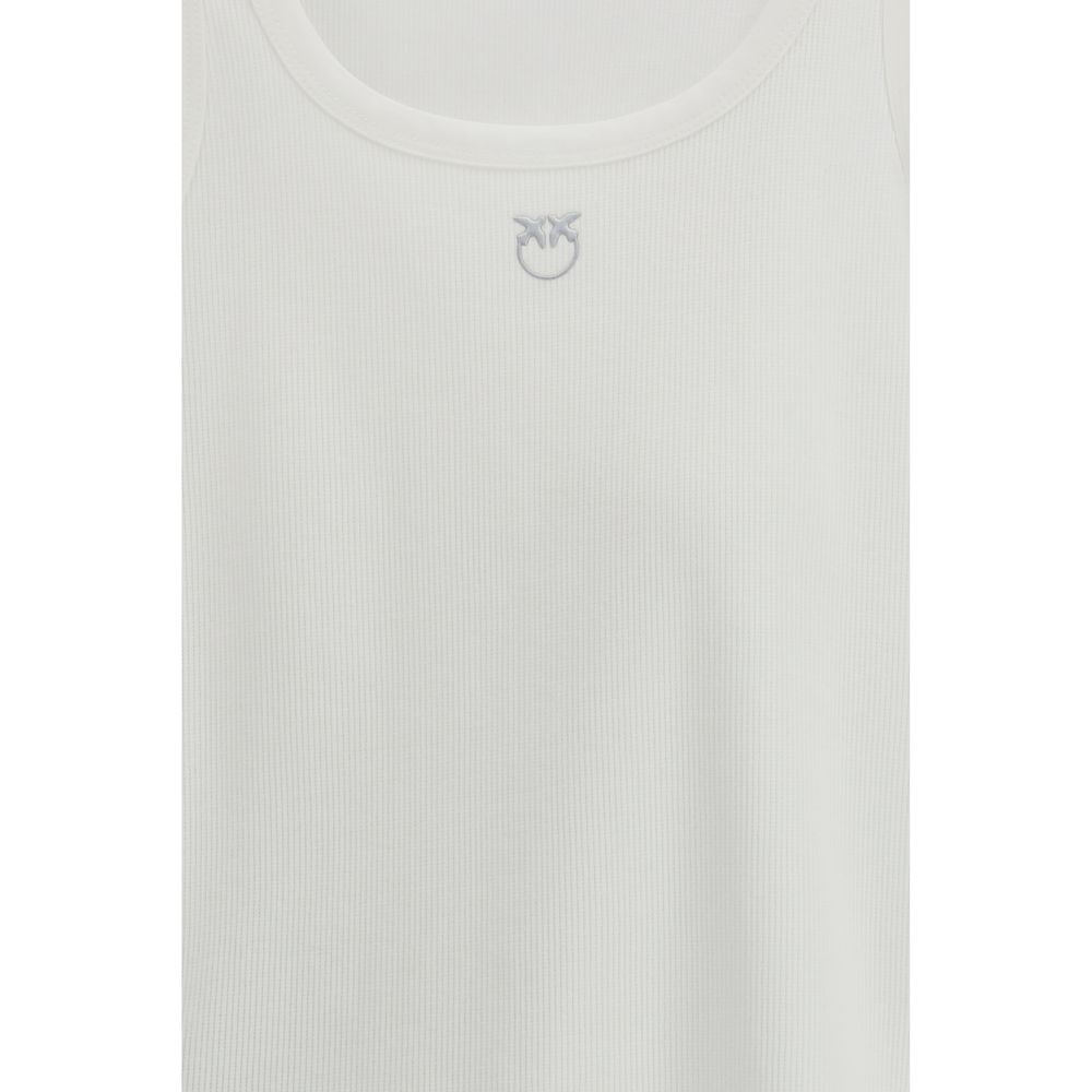PINKO White Cotton Ribbed Tank Top with Love Birds Logo