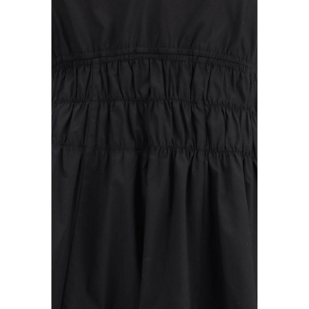 PINKO Black Cotton Shirred V-Neck Dress