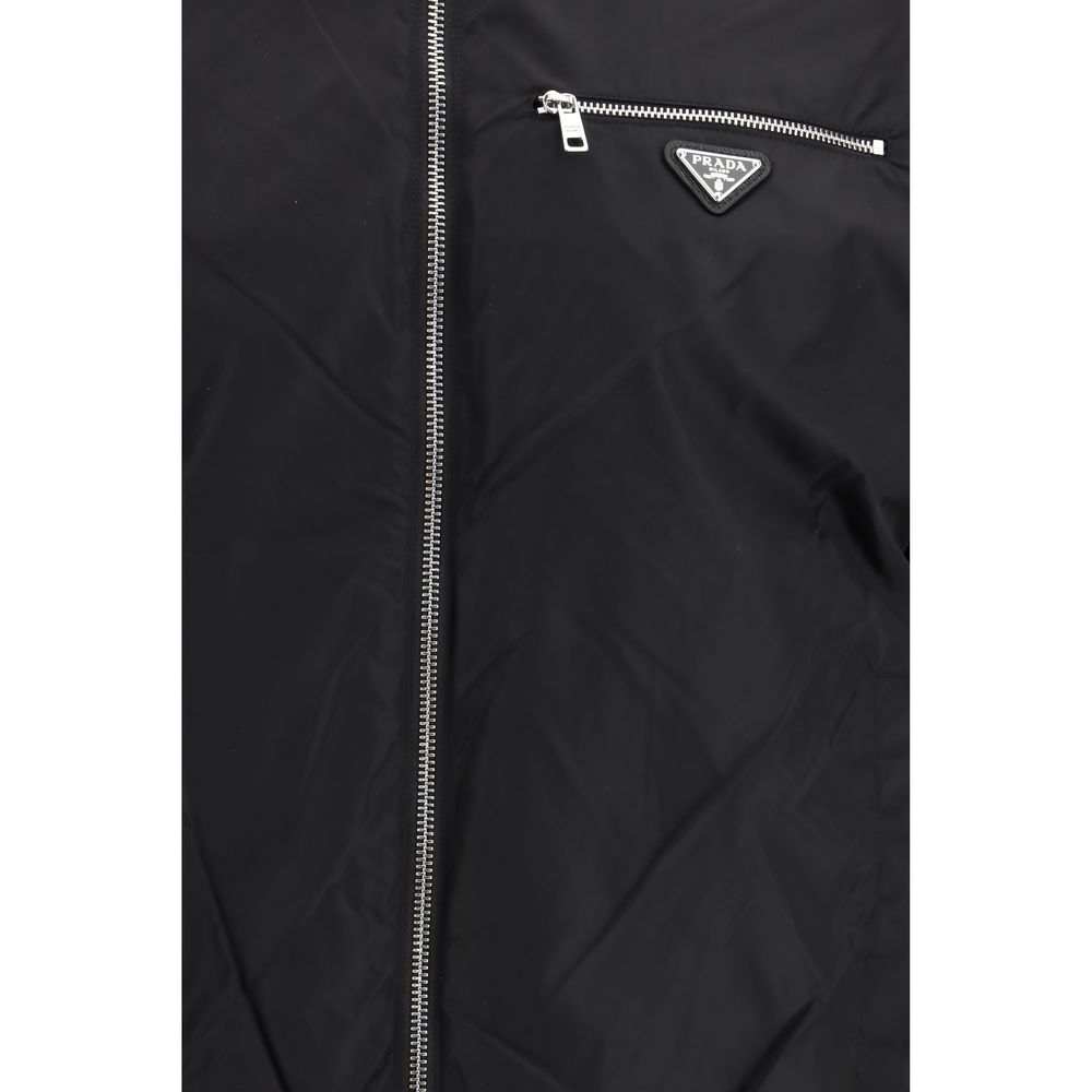 Prada Black Fleece Wool Bomber Jacket