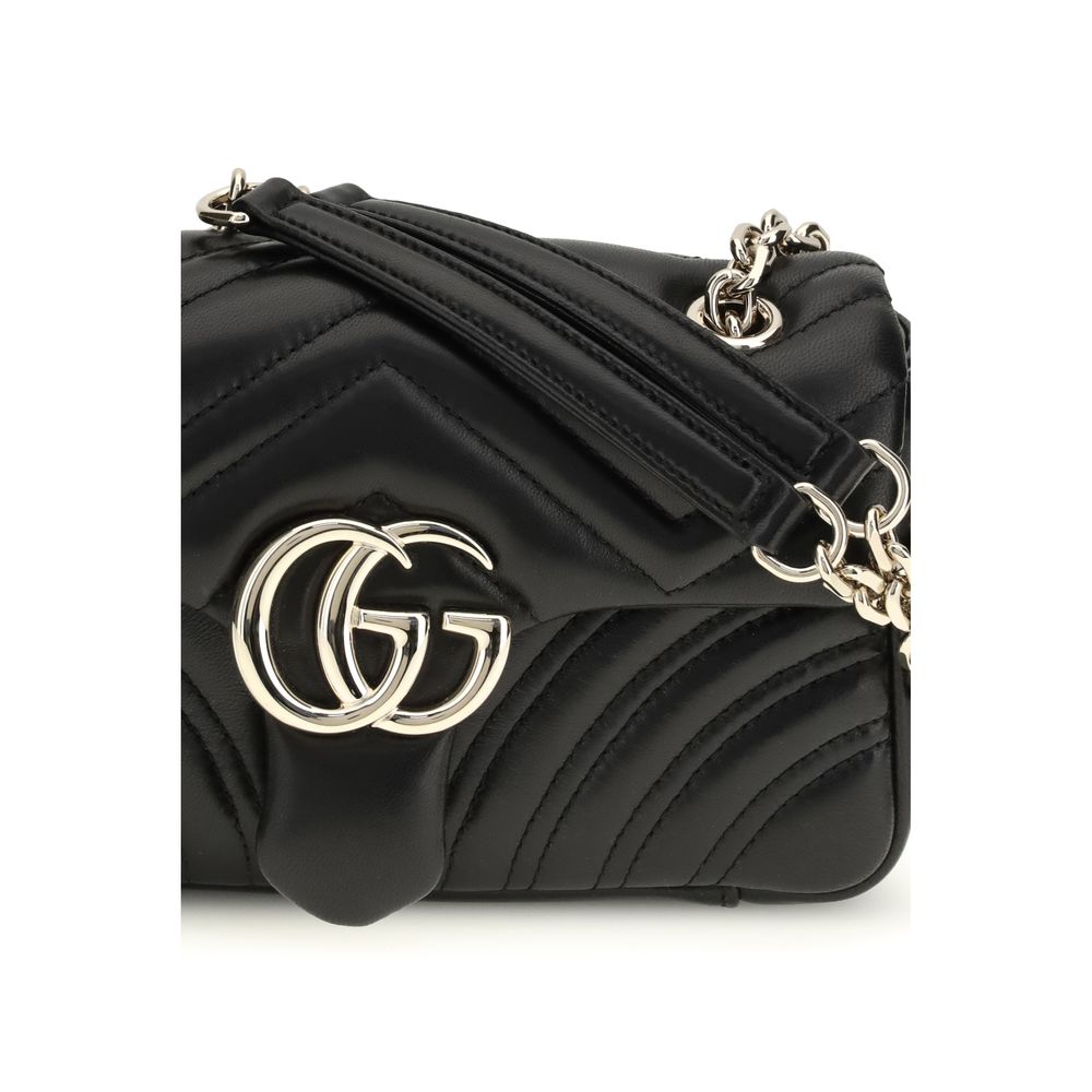 Gucci Black Calf Leather Bos Taurus GG Marmont Shoulder Bag