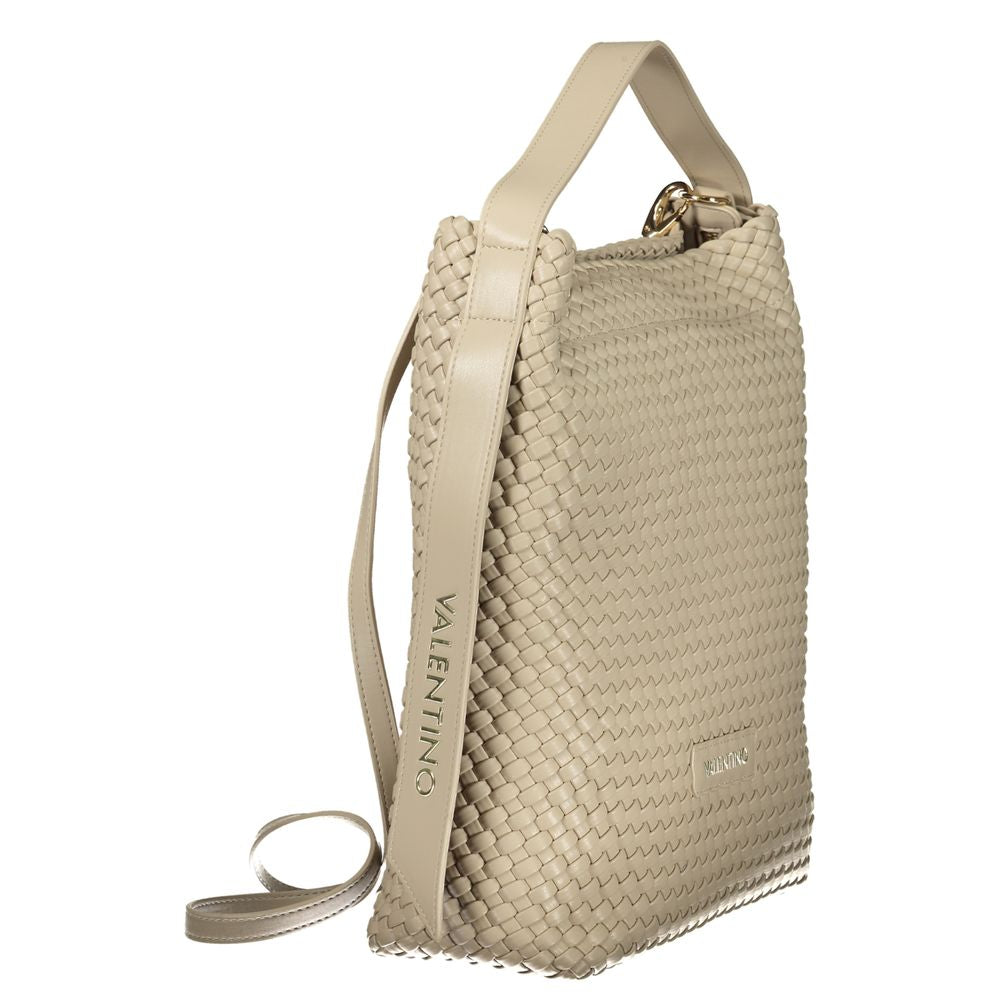 Mario Valentino Beige Leather-Finish Handbag with Adjustable Strap