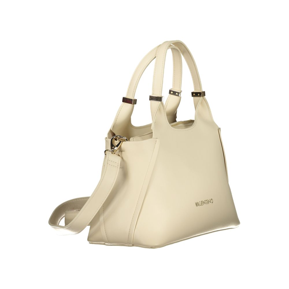 Mario Valentino Beige Leather-Finish Handbag with Gold Details
