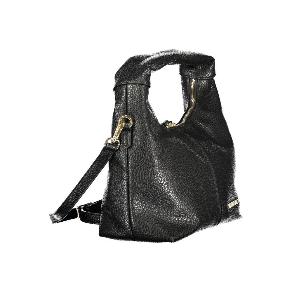 Mario Valentino Black Smooth Leather Handbag with Gold Trim