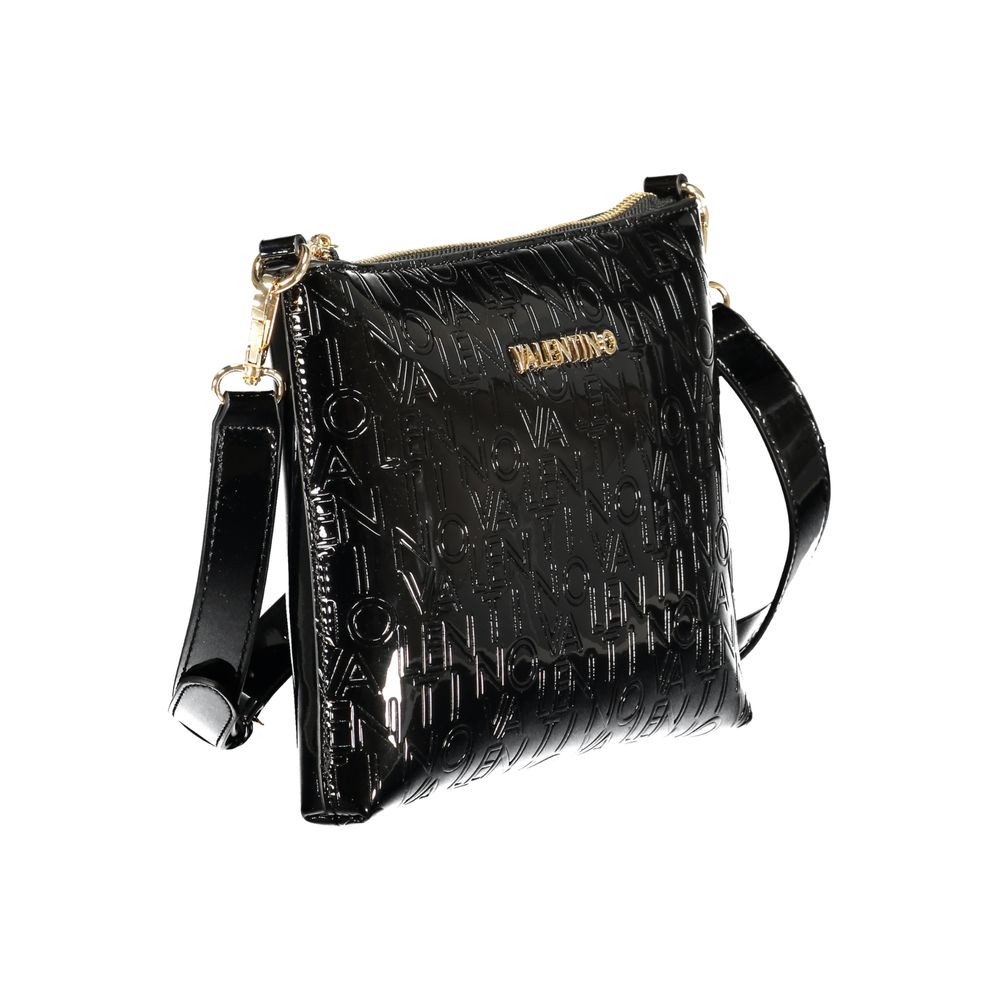 Mario Valentino Black Smooth Leather Shoulder Bag with Gold Hardware