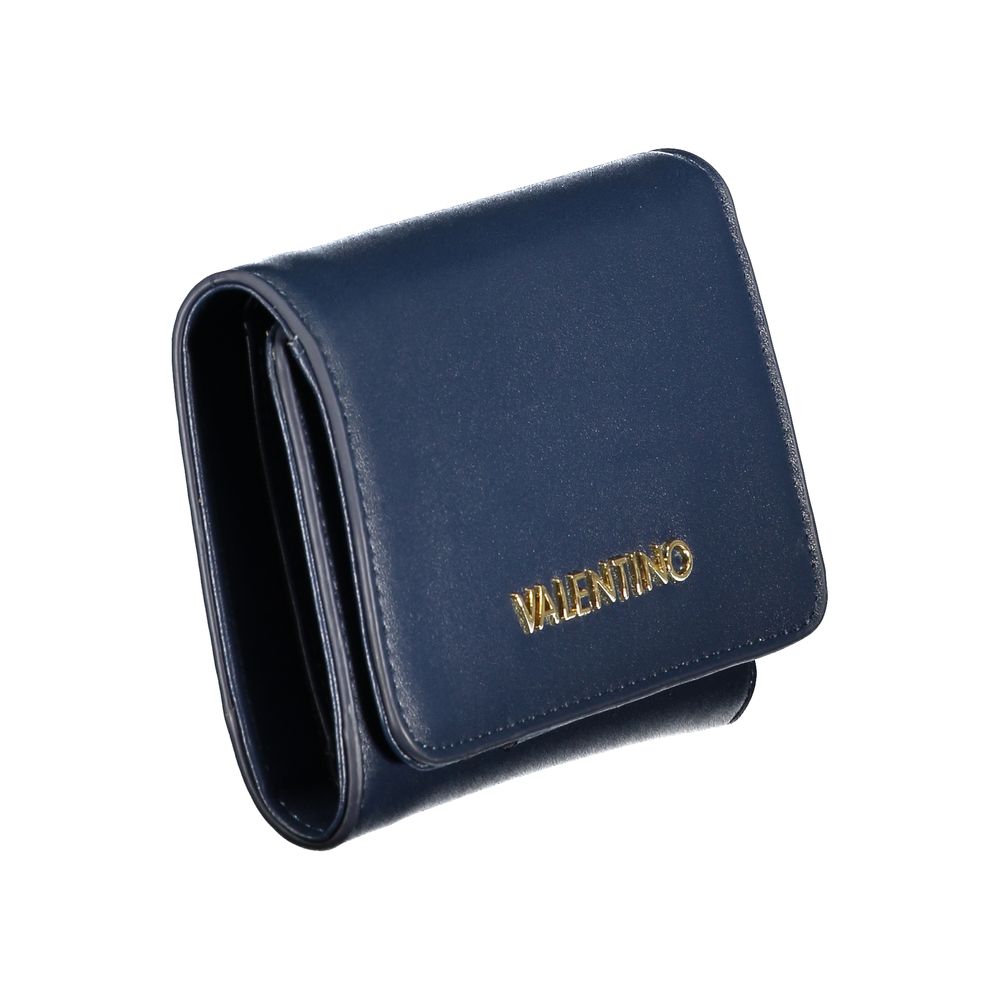 Mario Valentino Blue Smooth Leather Wallet with Gold Logo