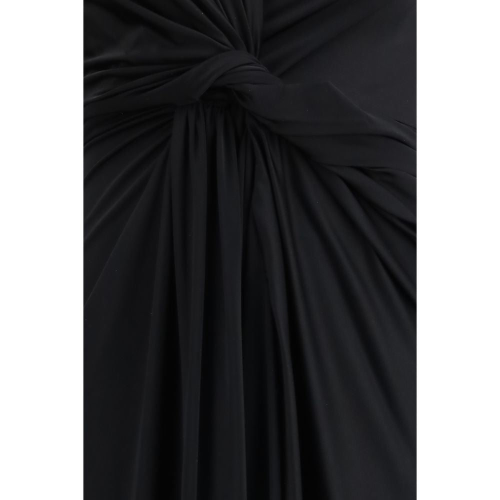 Balenciaga Black Asymmetric Draped Midi Dress