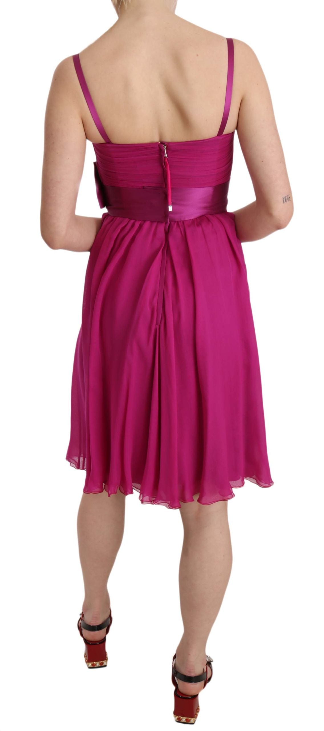 - Elegant Fuchsia Pink Silk Bow Front Dress