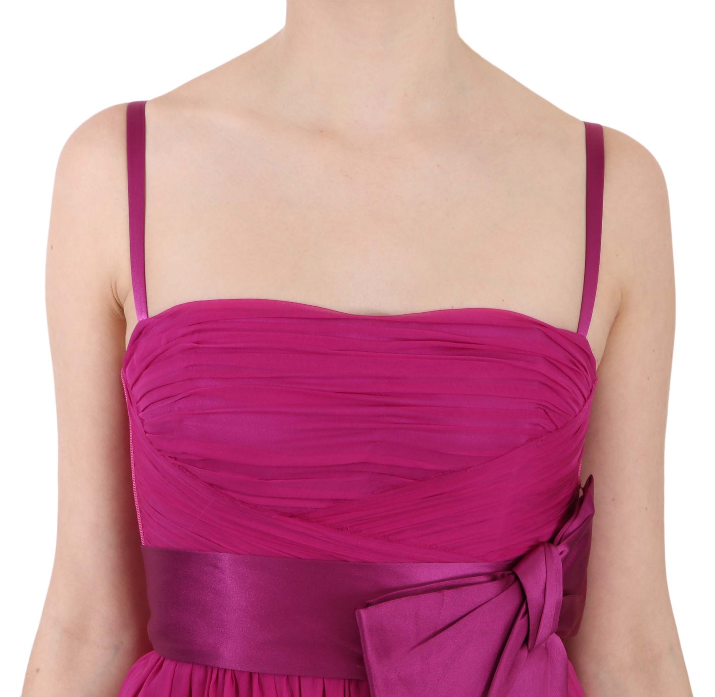 - Elegant Fuchsia Pink Silk Bow Front Dress