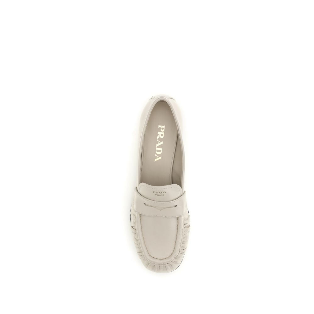 Prada Cream Calf Leather Bos Taurus Slip-On Loafers