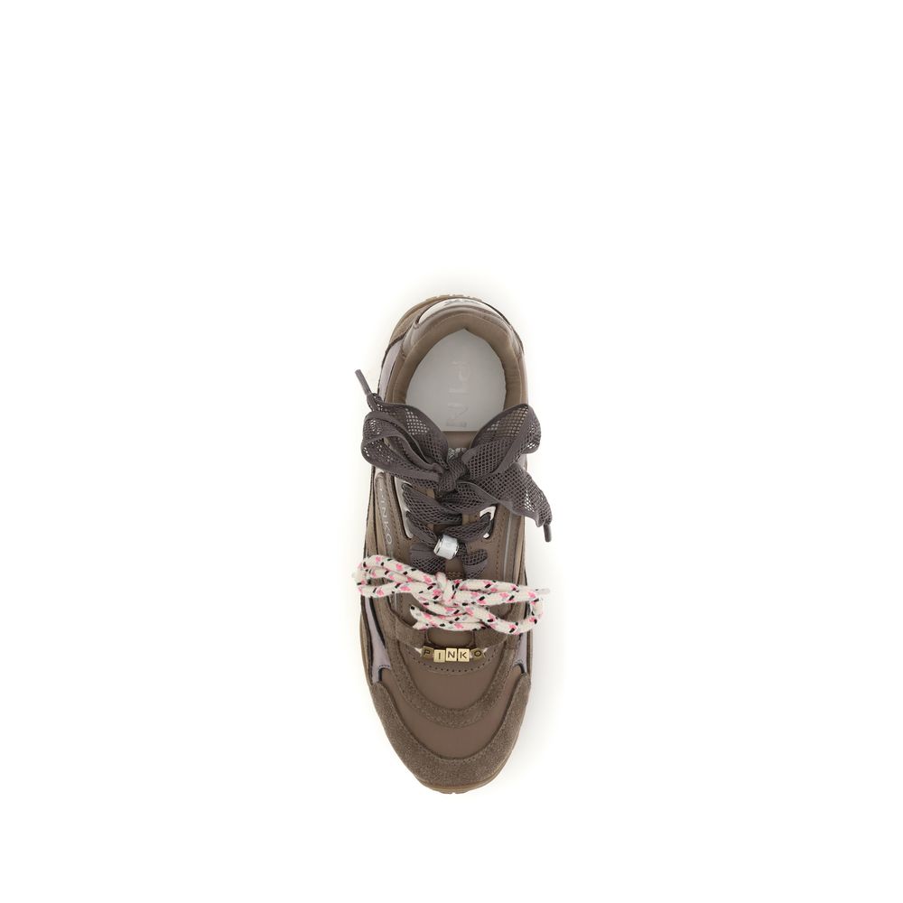 PINKO Brown Calf Leather Yulia Chunky Sneakers