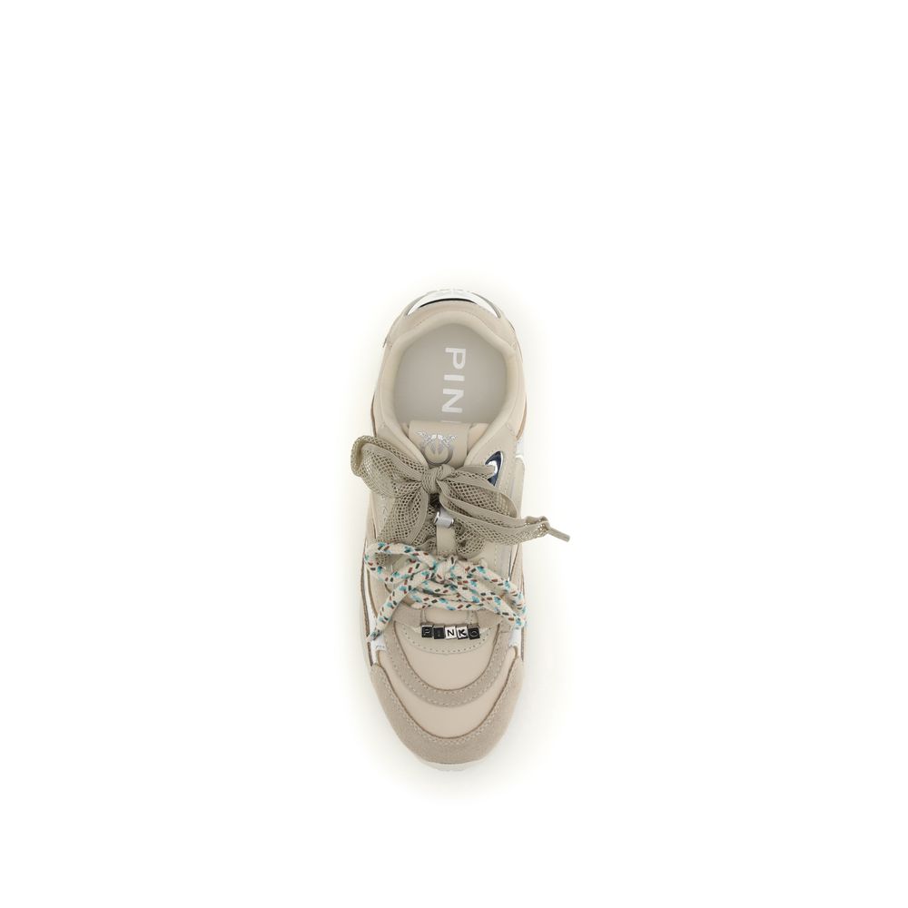 PINKO Beige Calf Leather Yulia Sneakers - Elegant Comfort Meets Bold Style