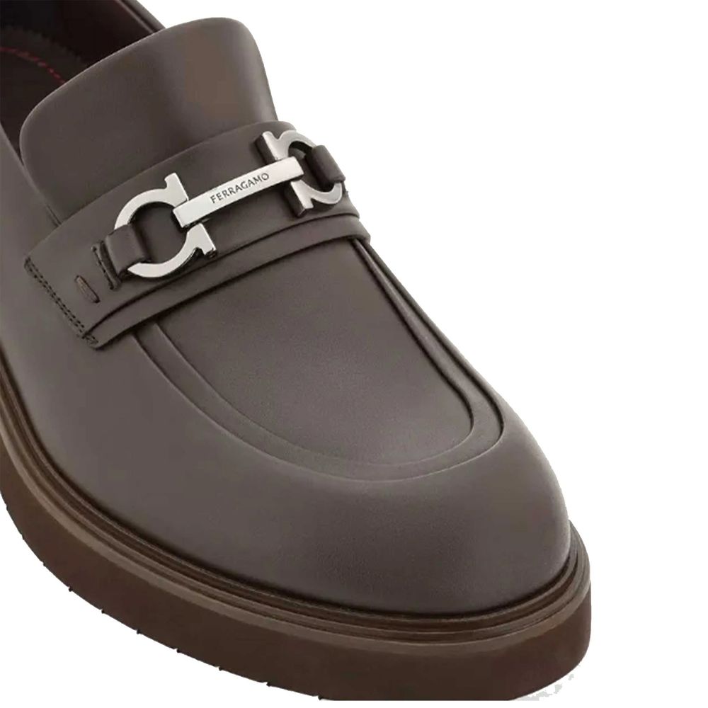 Salvatore Ferragamo Brown Calfskin Slip-On Loafers for Men