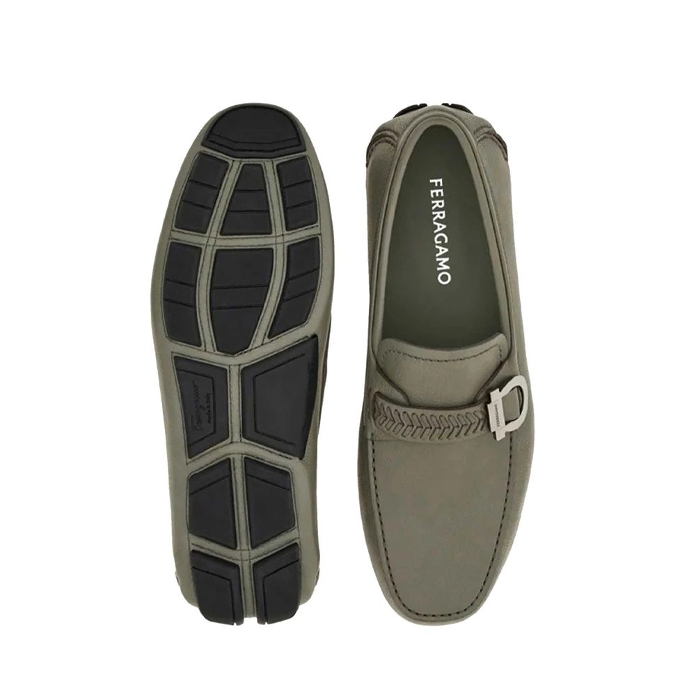 Salvatore Ferragamo Gray Calfskin Slip-On Loafers for Men