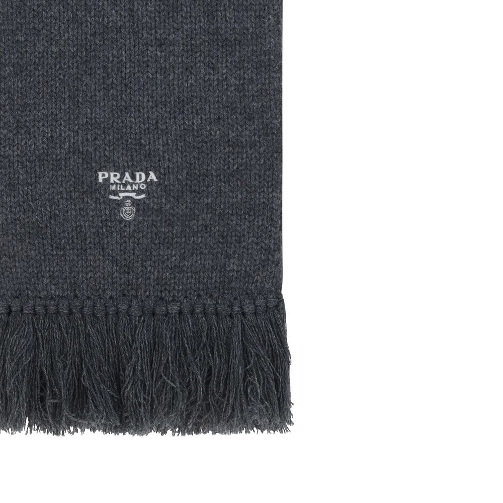 Prada Gray Cashmere Logo Scarf