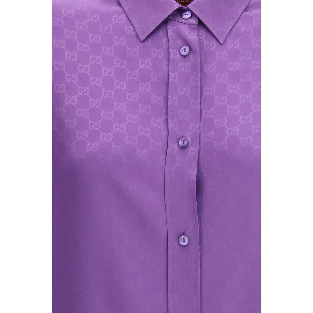 Gucci Purple Silk Jacquard Shirt