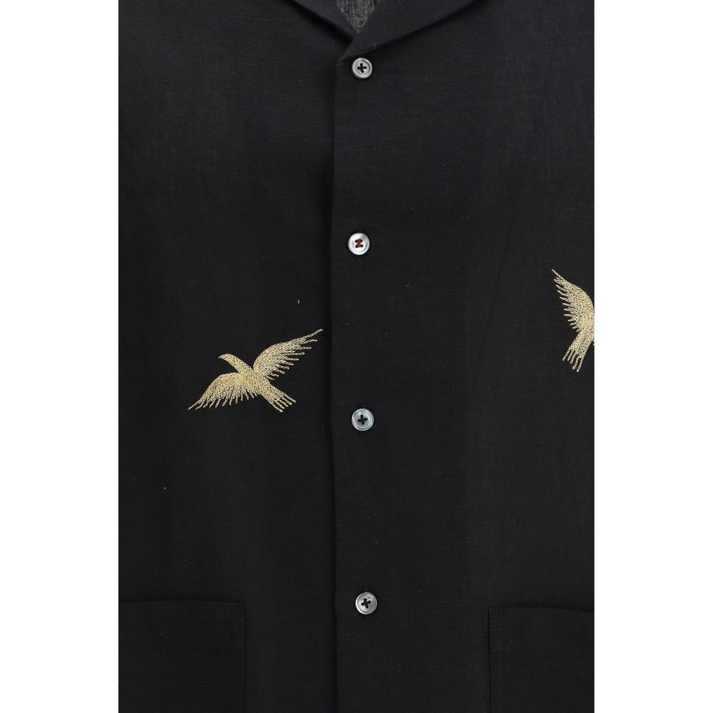 Baziszt Black Cotton Pattern Shirt - COLUMBUS SHIRT SS26