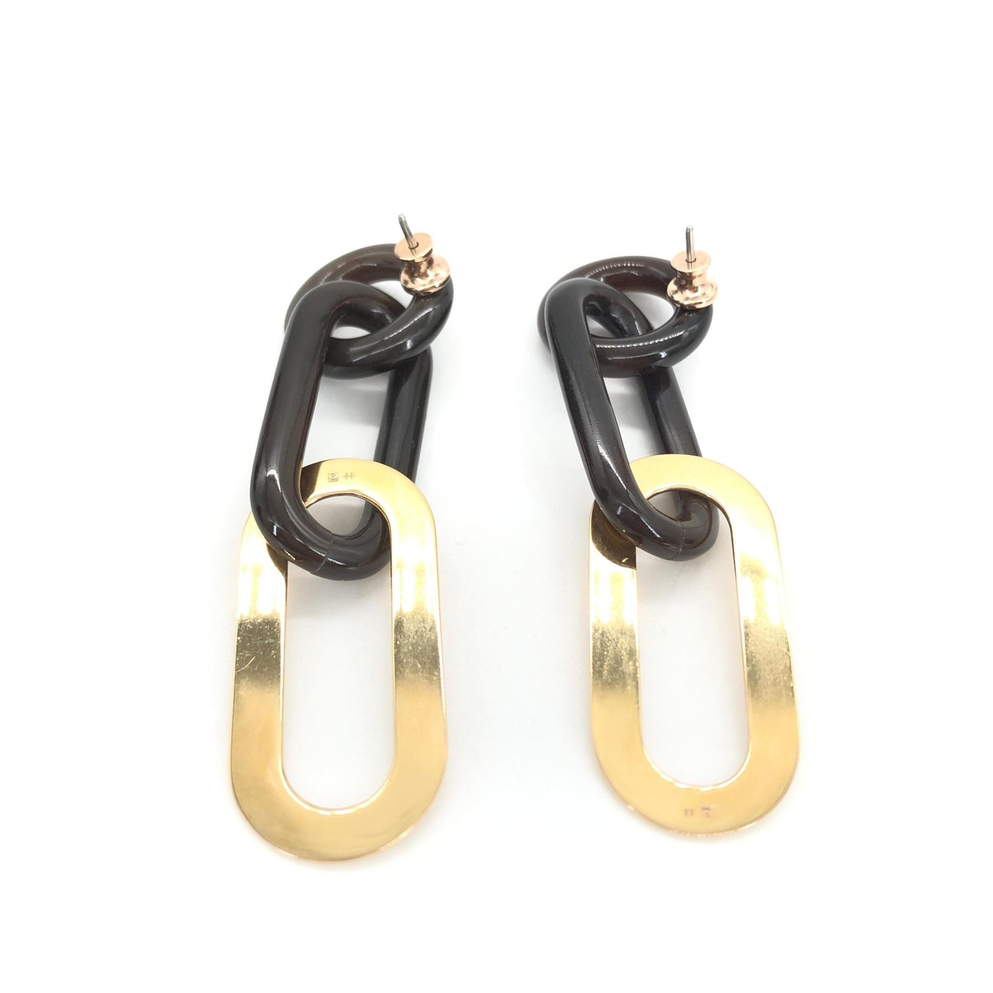 Hermès Preloved Gold Plated and Black Chain Link Earrings – Timeless Elegance Redefined