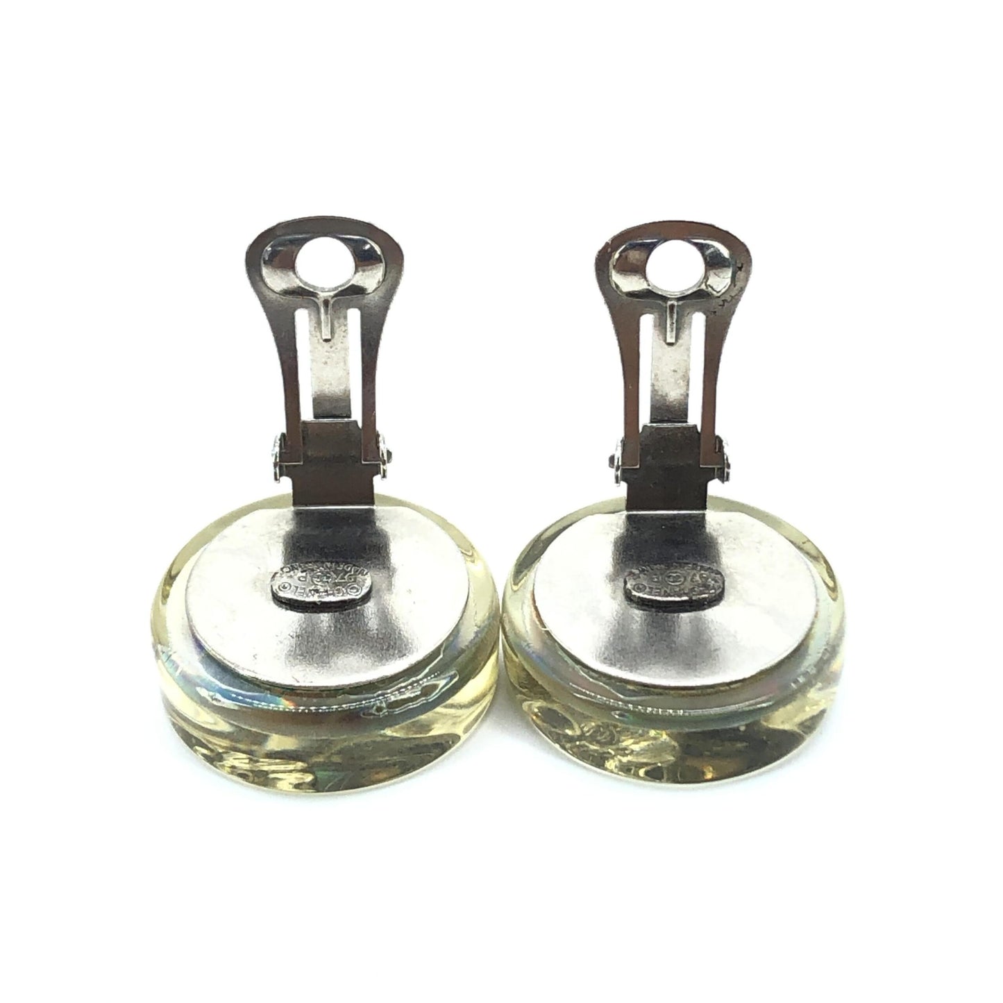 Chanel Vintage Holographic Logo Clip-On Earrings - Exquisite Preloved Elegance