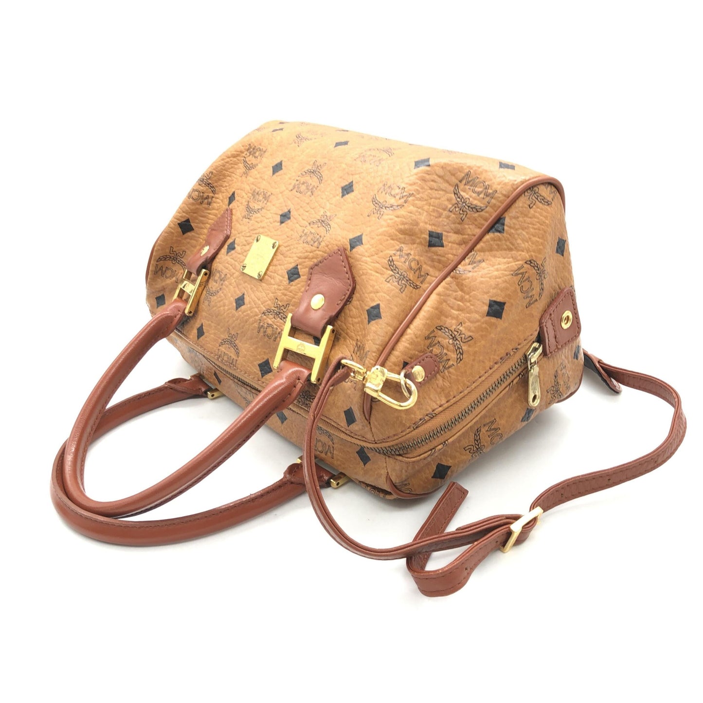 MCM Preloved Visetos 2WAY Mini Boston Bag in Vibrant Orange