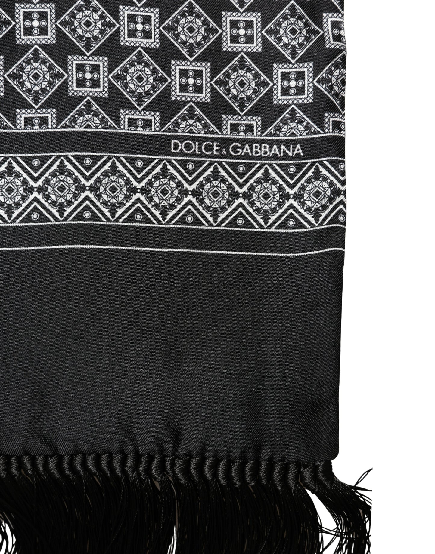 Dolce & Gabbana Black & White Silk Geometric Neck Wrap Scarf