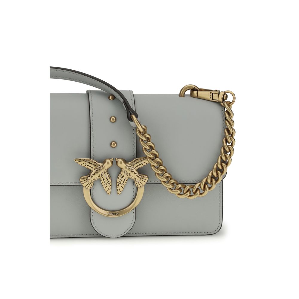 PINKO Gray Calf Leather Gold Hardware Shoulder Bag