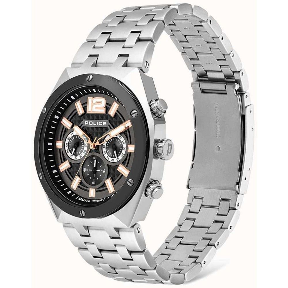 Police Men's Grey Stainless Steel Dress Watch with Dual Time
