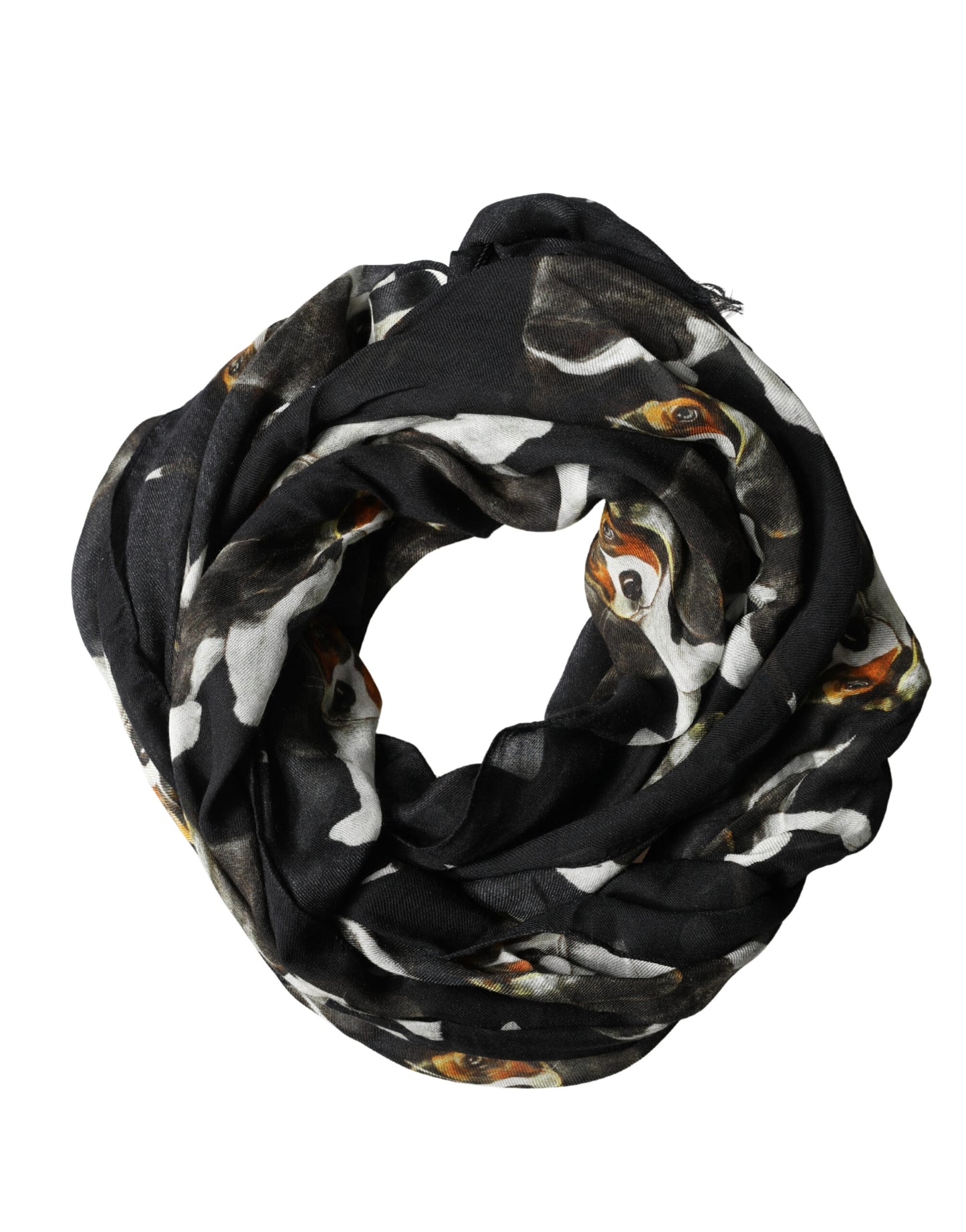 Dolce & Gabbana Black Dog Print Modal Wool Wrap Foulard