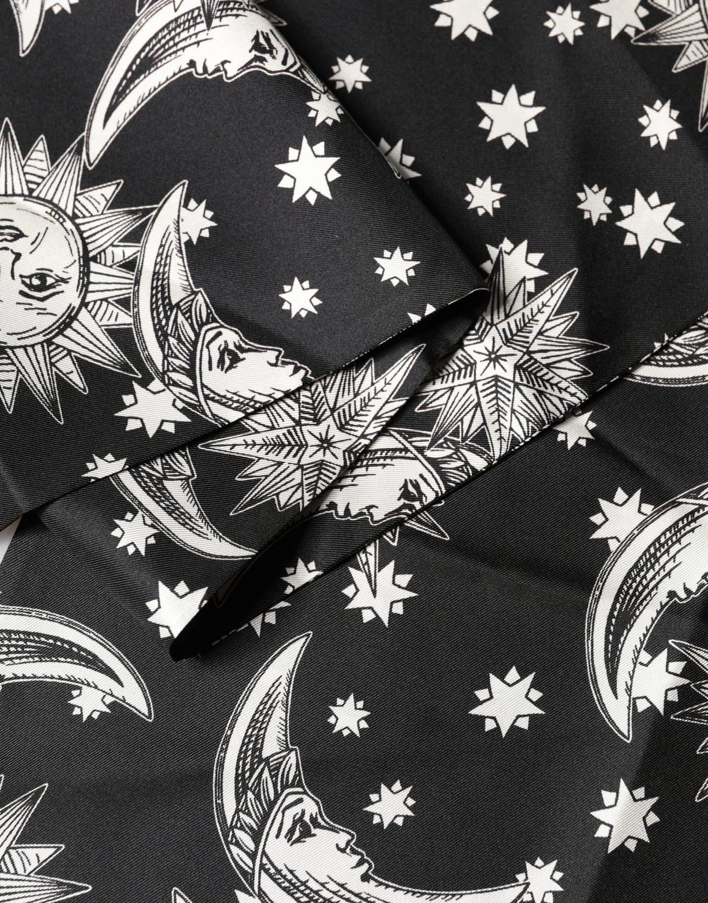 Dolce & Gabbana Black Silk Sun Moon Star Fringe Foulard