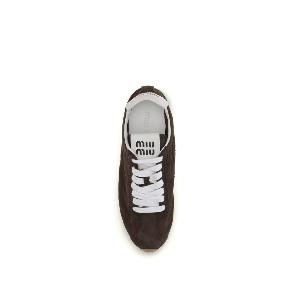 Miu Miu Brown Calf Leather Bos Taurus Low Top Sneakers