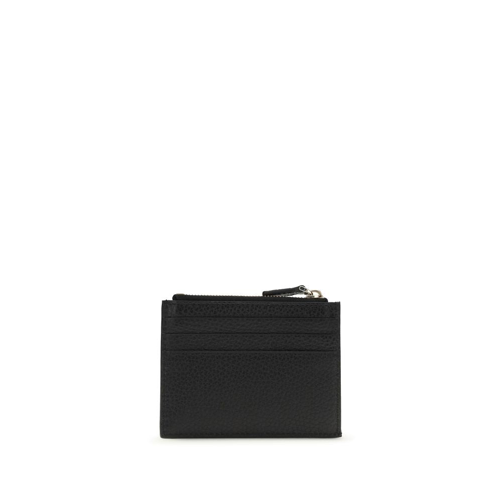 Valentino Garavani Black Calf Leather Rockstud Zip Cardholder Wallet