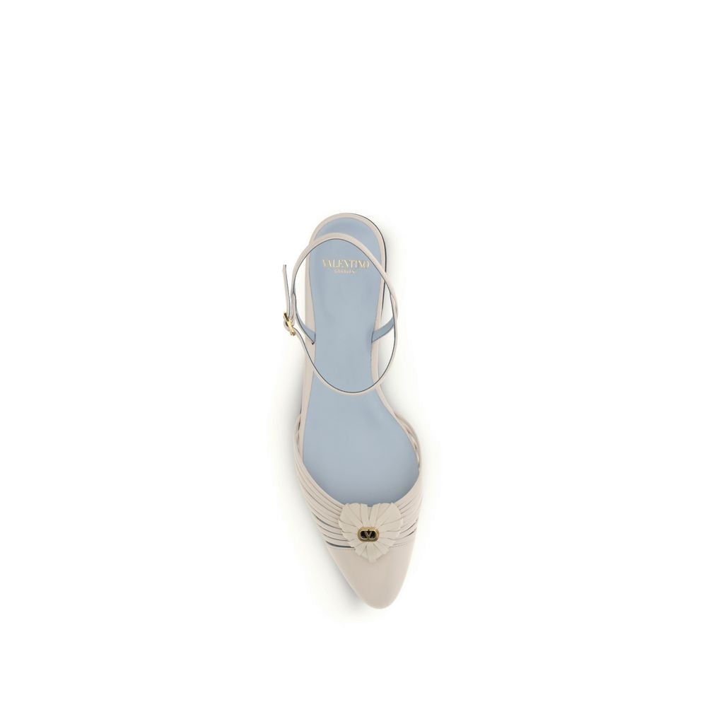 Valentino Garavani Beige Calf Leather CoeurRoyal Ballet Flat Sandals