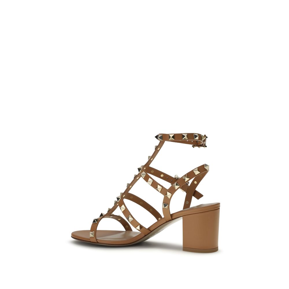 Valentino Garavani Beige Calf Leather Rockstud Strap-On Sandals