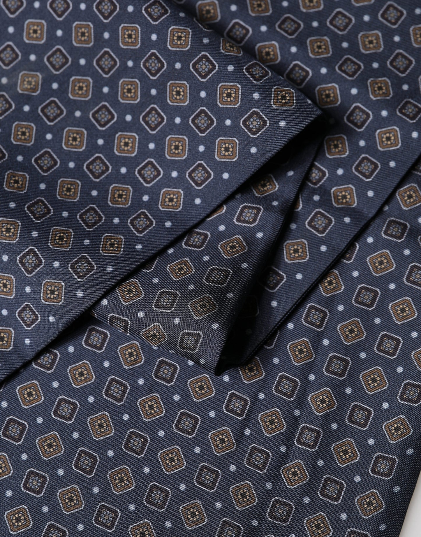 Dolce & Gabbana Navy Silk Geometric Fringe Foulard