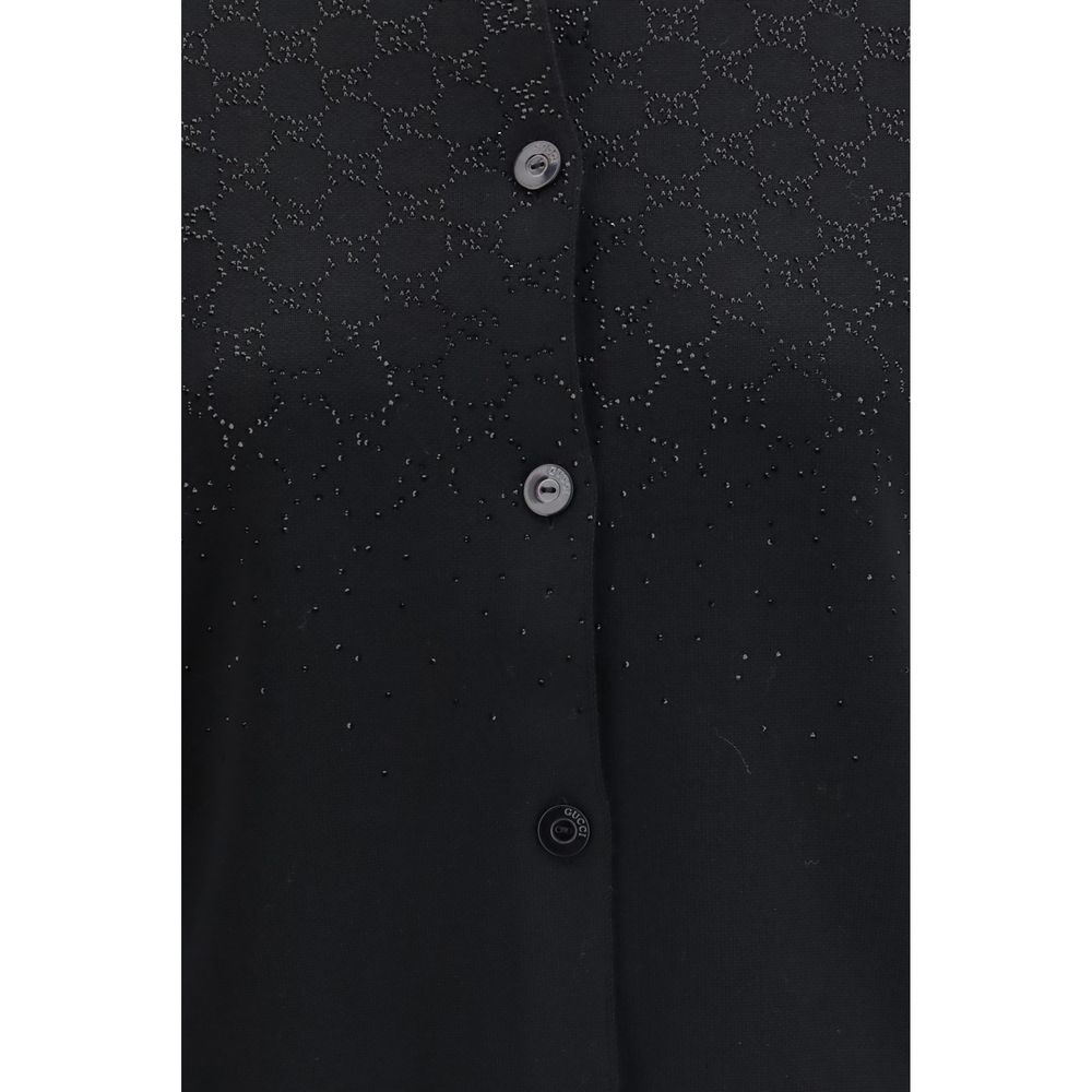 Gucci Black Wool Cardigan with GG Crystal Embellishment