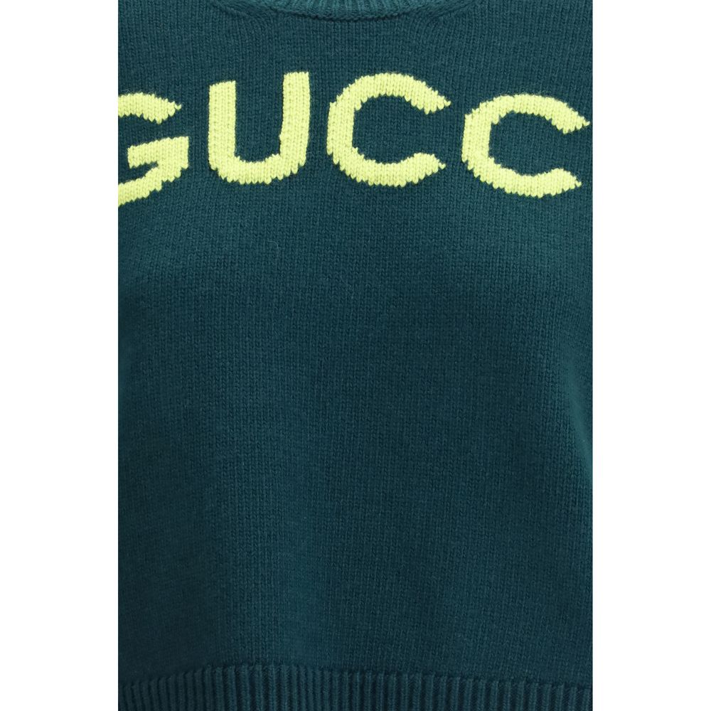 Gucci Green & Yellow 3/4 Sleeve Wool Logo Jumper